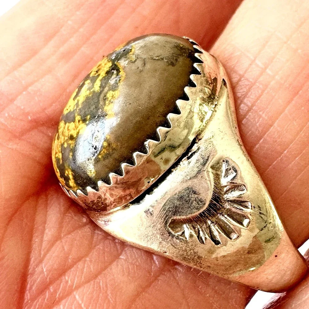 Navajo Bumblebee‎ Jasper Mens Ring Sz 9.5 Annie Lincoln Sterling Handmade Band